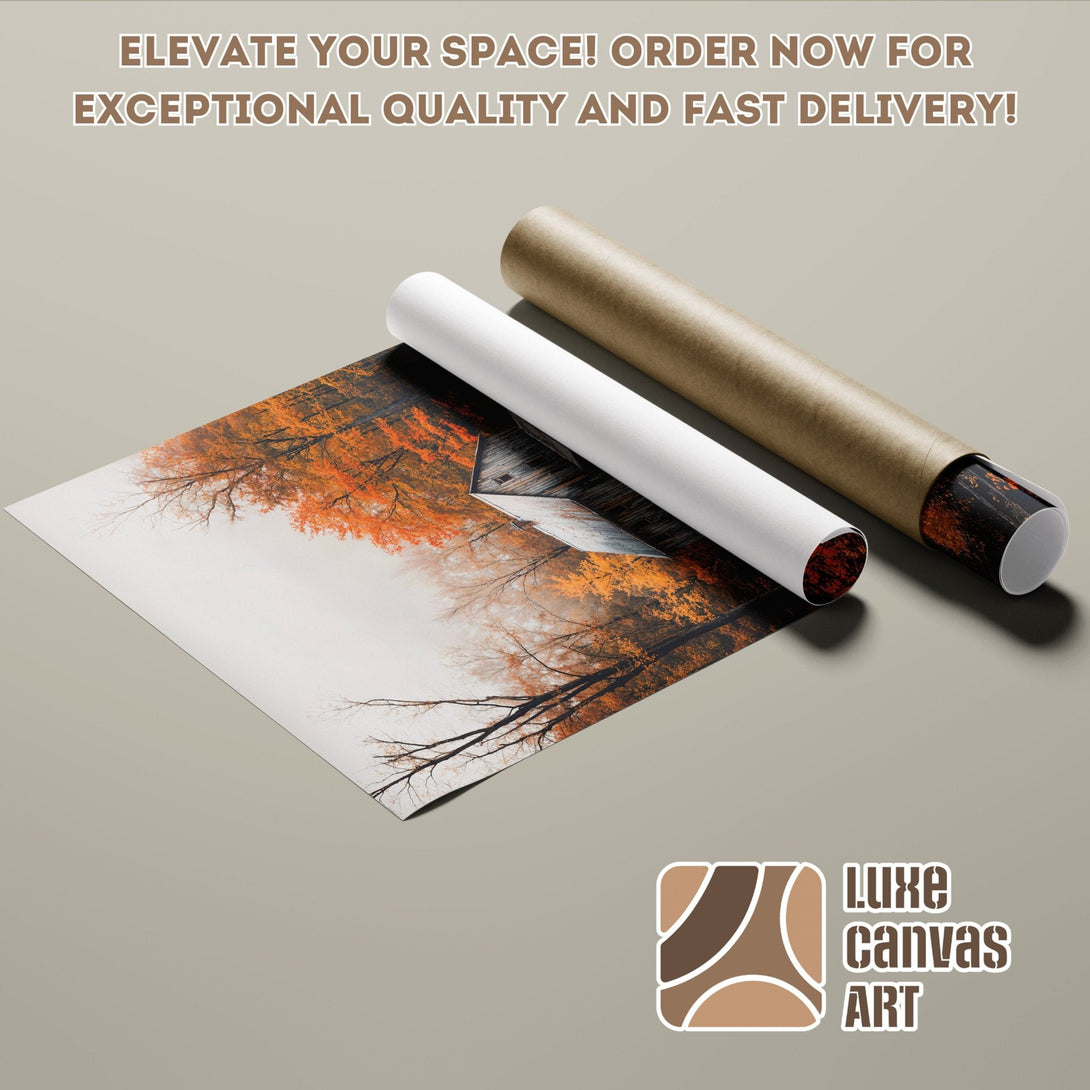 Autumn landscape Poster Roll with warm orange and brown tones. Elevate your space!