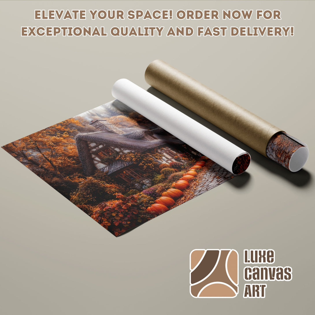 Poster Roll featuring a cozy autumn scene with warm orange tones. Perfect wall art!