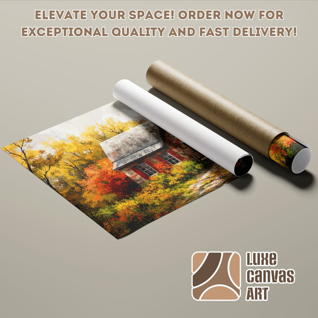 Poster Roll featuring a vibrant autumn landscape painting, warm color palette.