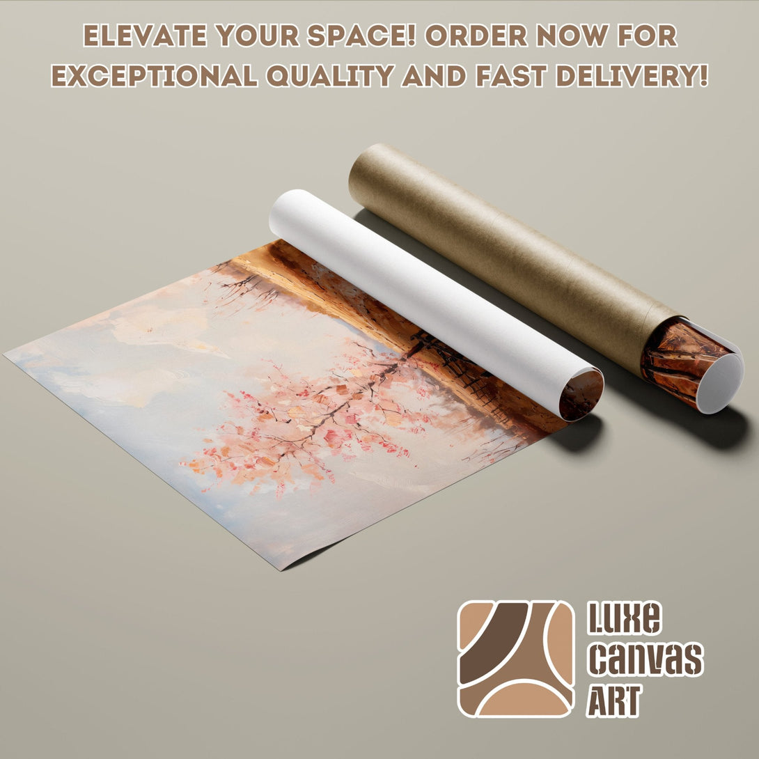 Poster Roll featuring a floral landscape painting, soft color palette. Elevate your space!