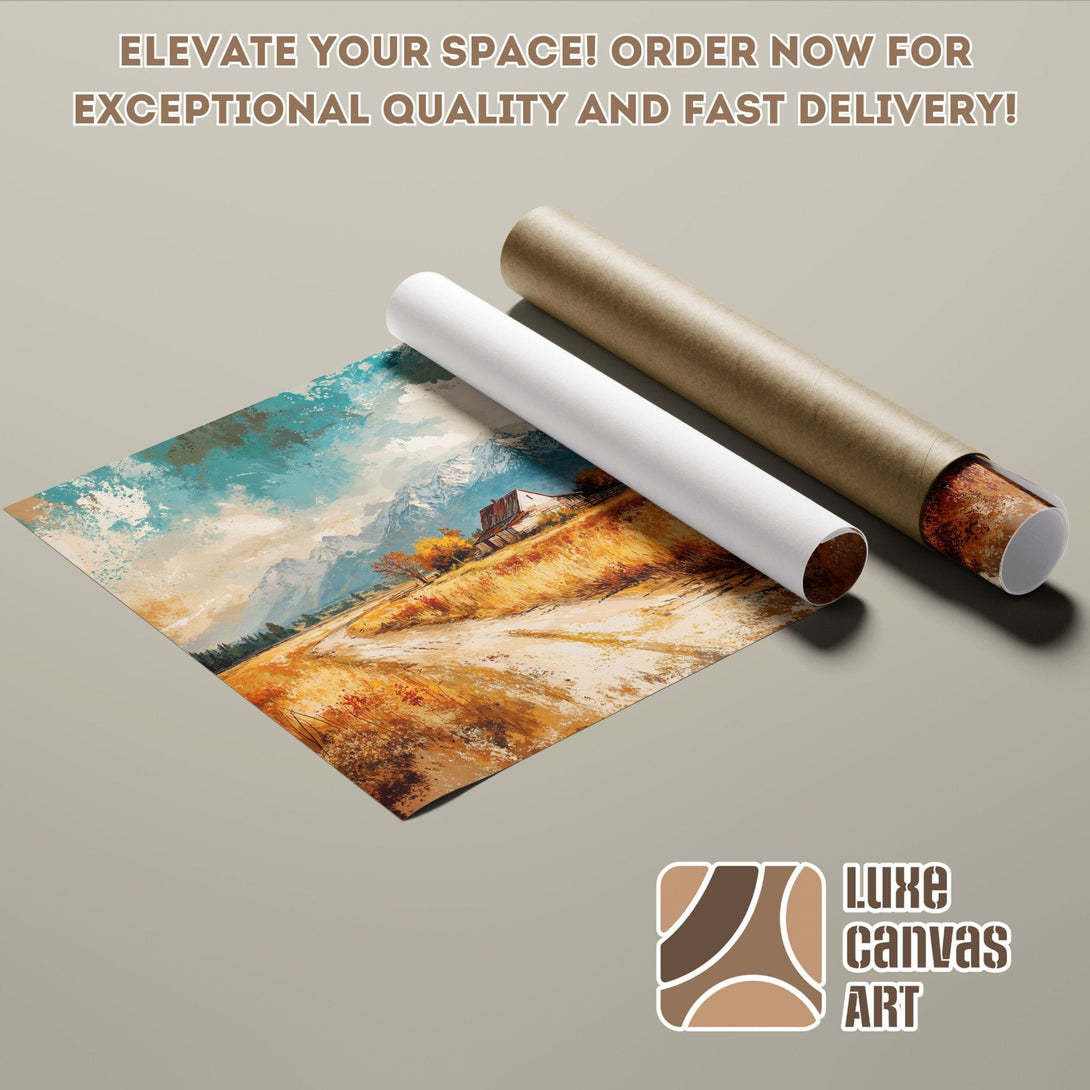 Landscape Poster Roll, Impressionist style, warm earth tones and blues, elevate your space!