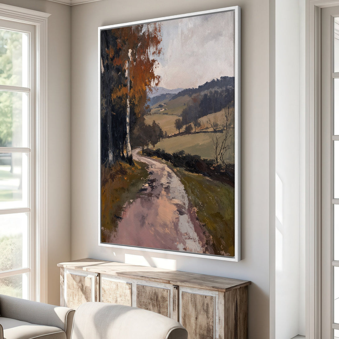 Framed Wall Art: Landscape painting in warm earth tones. Rustic style canvas print adds a touch of nature & tranquility to any room. Shop now for home decor!