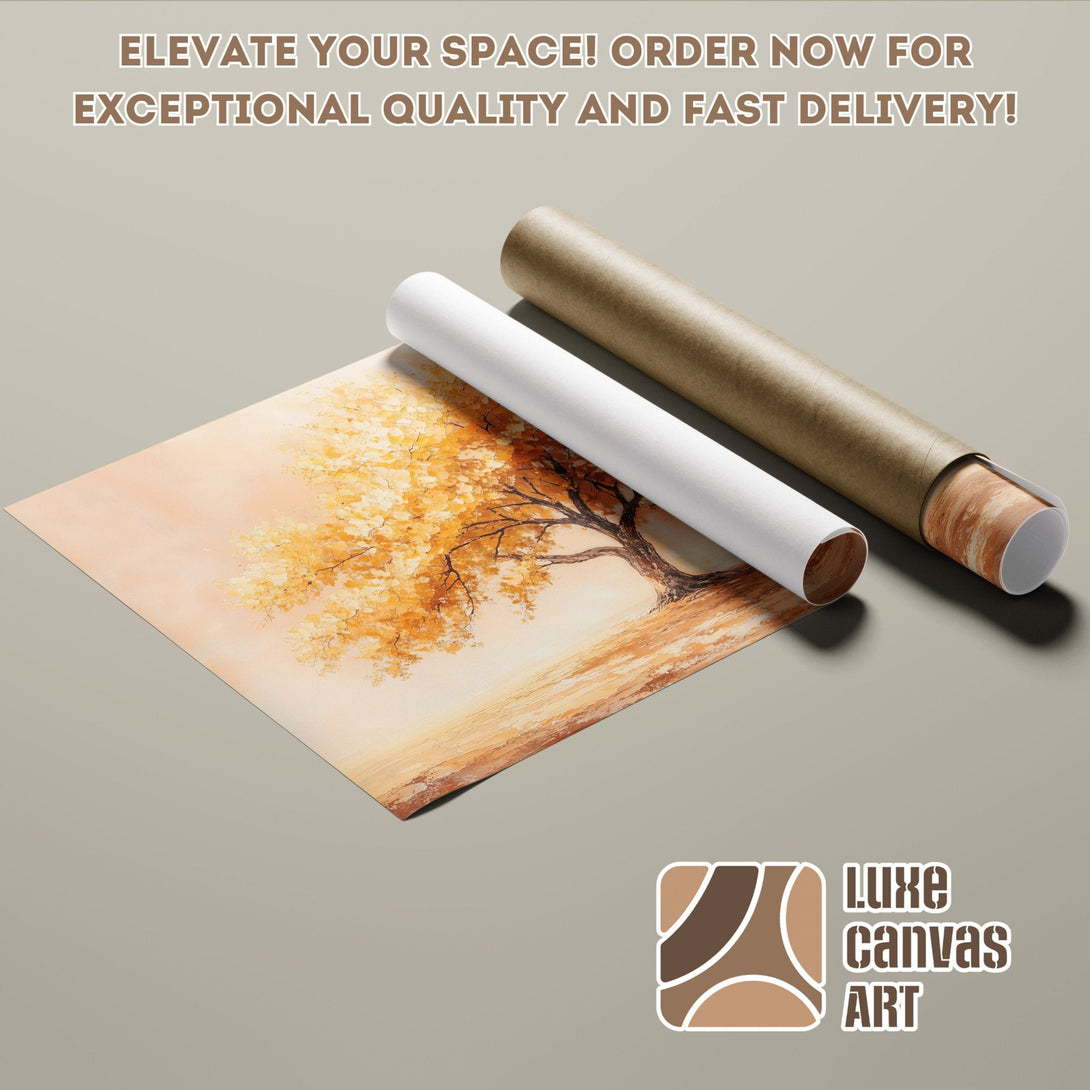 Poster Roll featuring an autumn tree painting in warm tones. Elevate your space with this art poster!