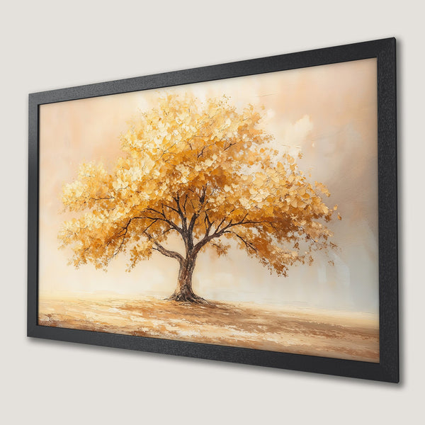Framed Poster featuring a golden tree painting in a warm, earthy color palette. Perfect wall art for any space!