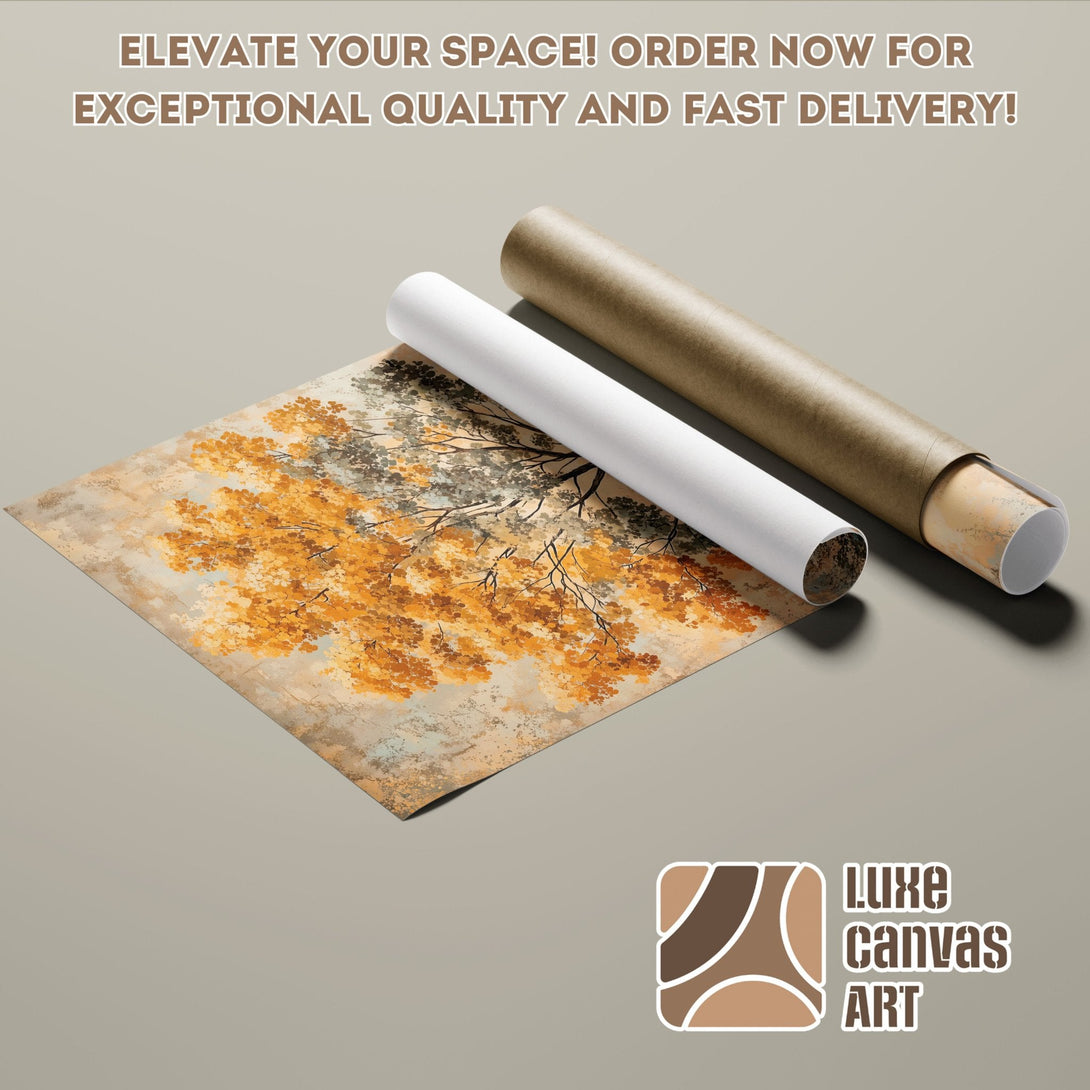 Autumn tree art Poster Roll, warm color palette, perfect for home decor. Order now!