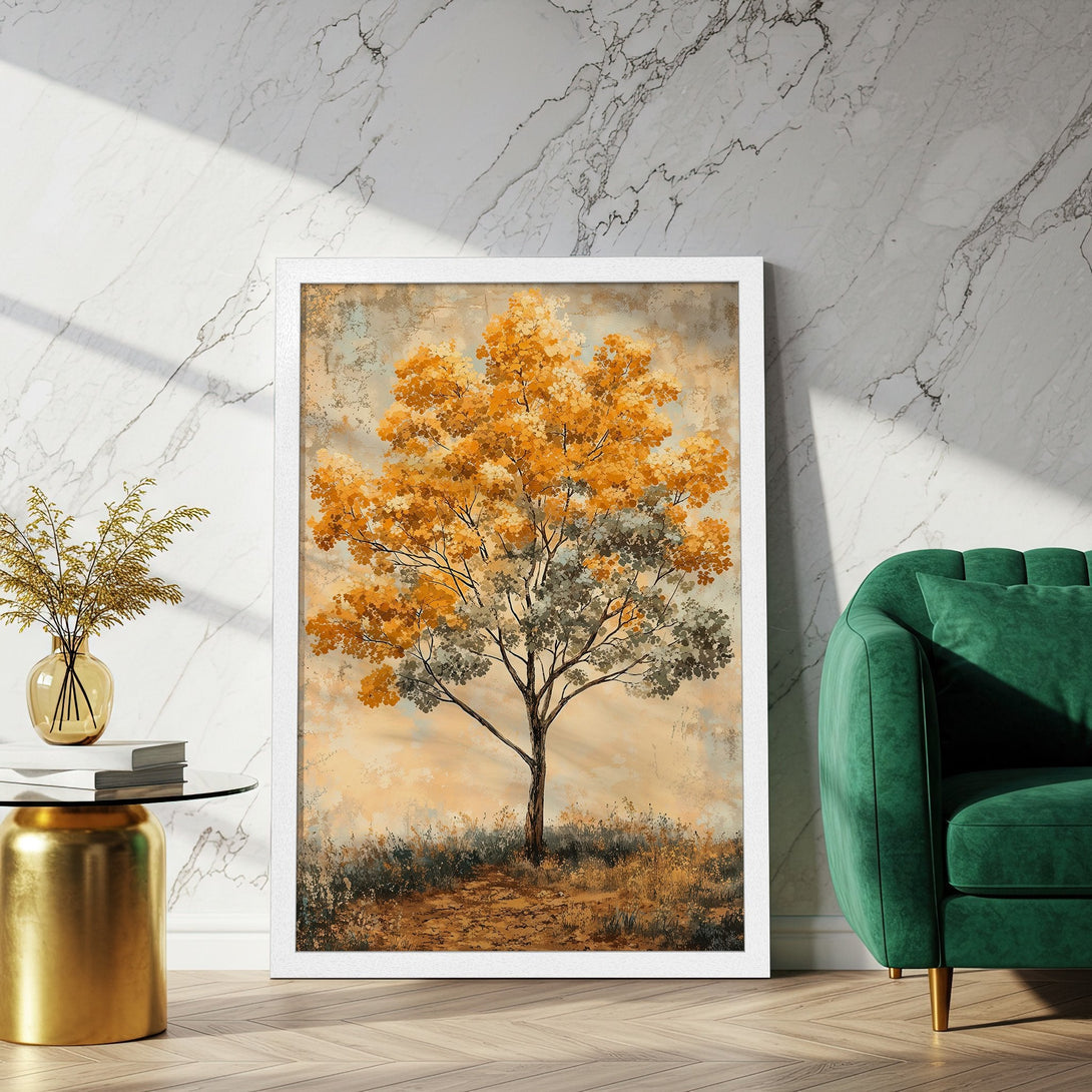 Framed Poster featuring a tree in warm autumn colors. Perfect art piece for your living room.