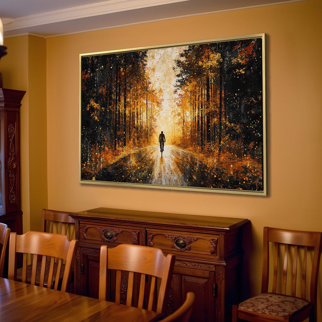Canvas Print: Abstract forest scene in warm gold and black tones, perfect for modern home decor.