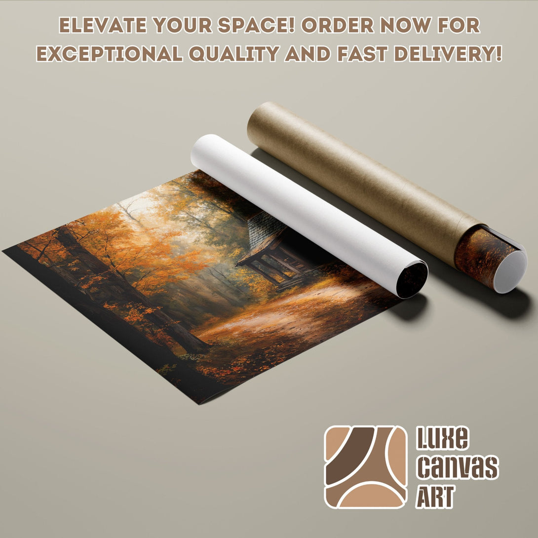 Poster Roll featuring a vibrant autumn landscape painting, warm orange and brown tones.