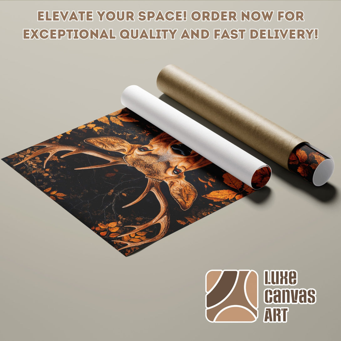 Deer Poster Roll art print with warm autumn color palette. Elevate your space with Luxe Canvas Art!