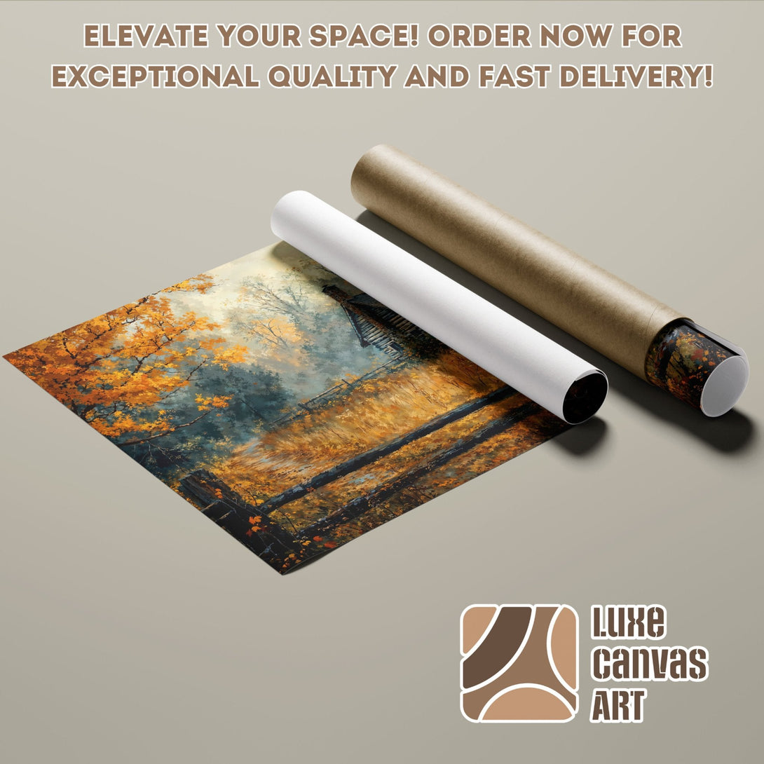 Poster Roll featuring a landscape painting in warm autumn colors. Elevate your space with this art!