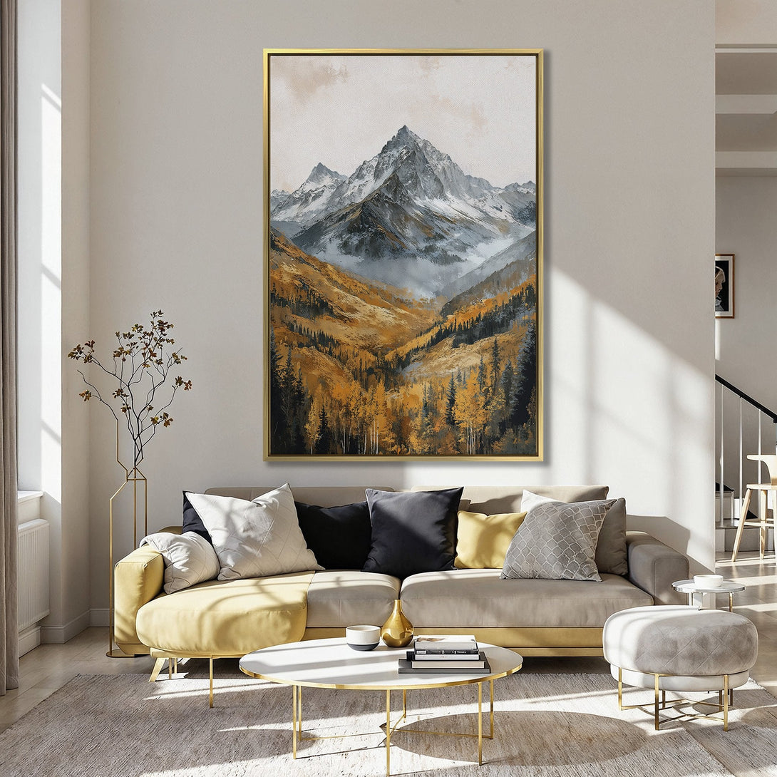 Canvas Print of a mountain landscape in warm autumn colors. Rustic style wall art perfect for home decor.