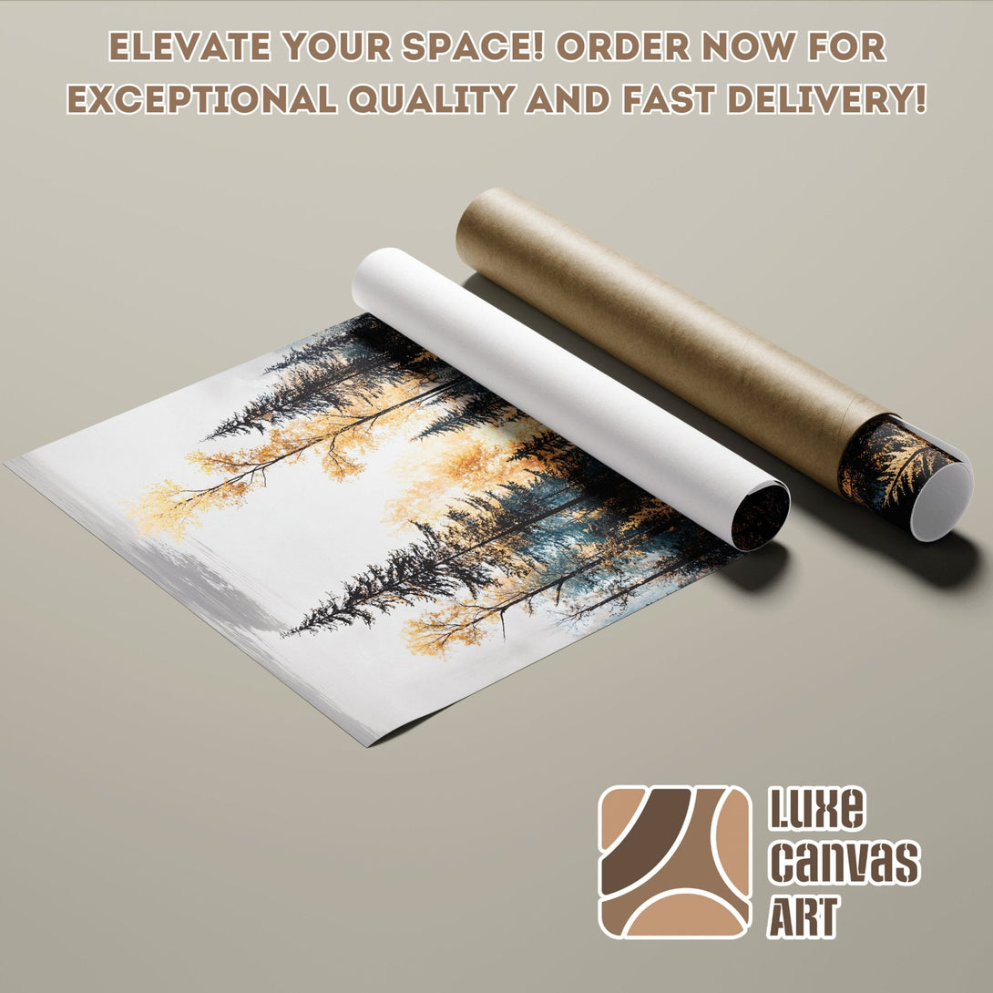 Poster Roll featuring a forest landscape in warm, earthy tones. Elevate your space with Luxe Canvas Art!