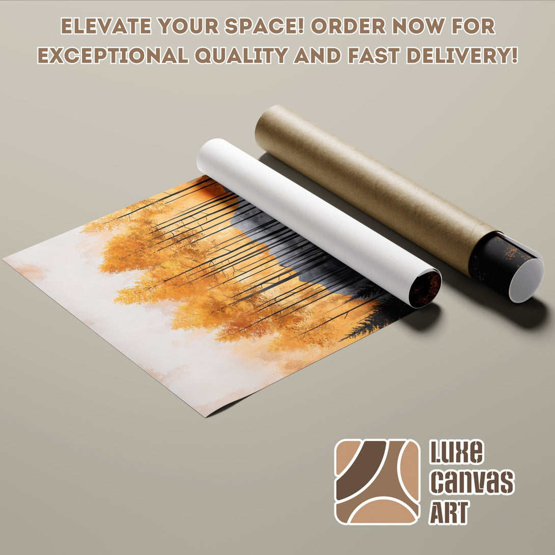 Poster Roll featuring an abstract forest scene in warm orange and brown tones. Elevate your space with this art print!