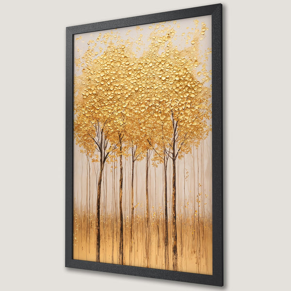 Framed Poster featuring golden trees in textured, abstract style. Earthy tones with a touch of luxury. Perfect wall art!