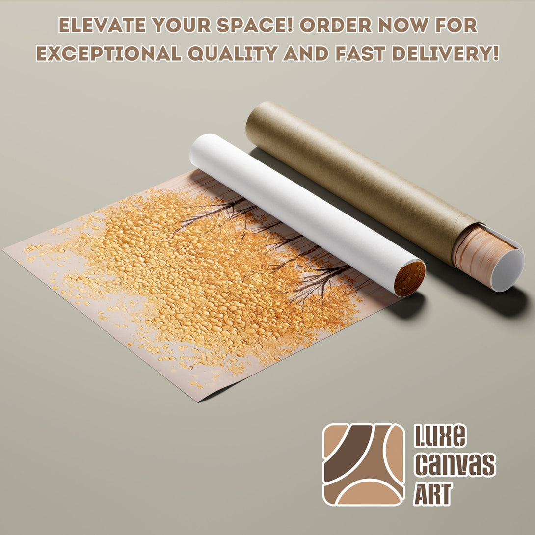 Poster Roll of abstract golden art. Modern style, warm neutral color palette. Elevate your space with Luxe Canvas Art.