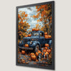 Autumn Harvest Vintage Truck Art Poster with Pumpkins and Puppies