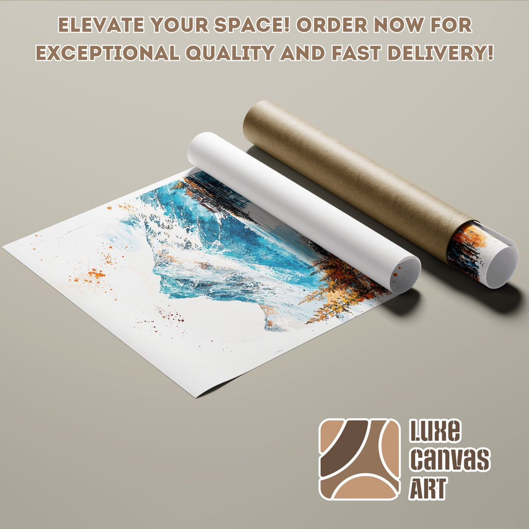 Abstract art Poster Roll with blue, orange, and brown color palette. Elevate your space with exceptional quality art. Order now!