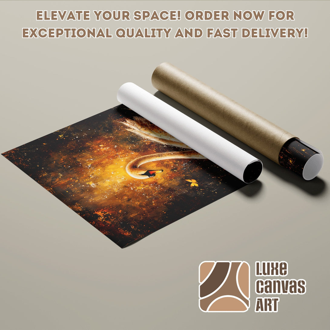 Swan Poster Roll, abstract art with warm gold and black tones. Elevate your space with Luxe Canvas Art!