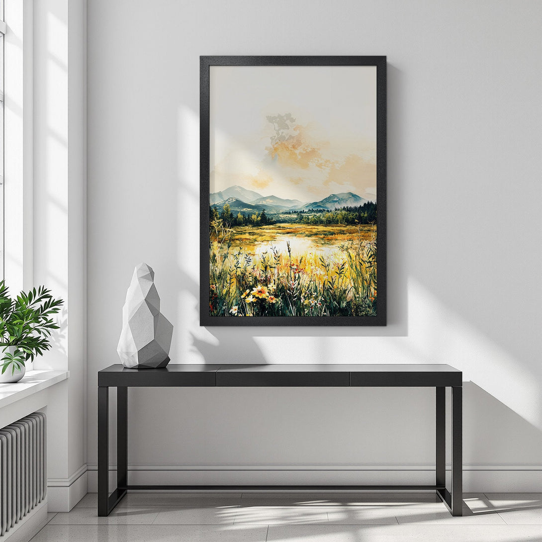 Framed Poster featuring a landscape painting with a warm, earthy color palette. Perfect wall art for any room.