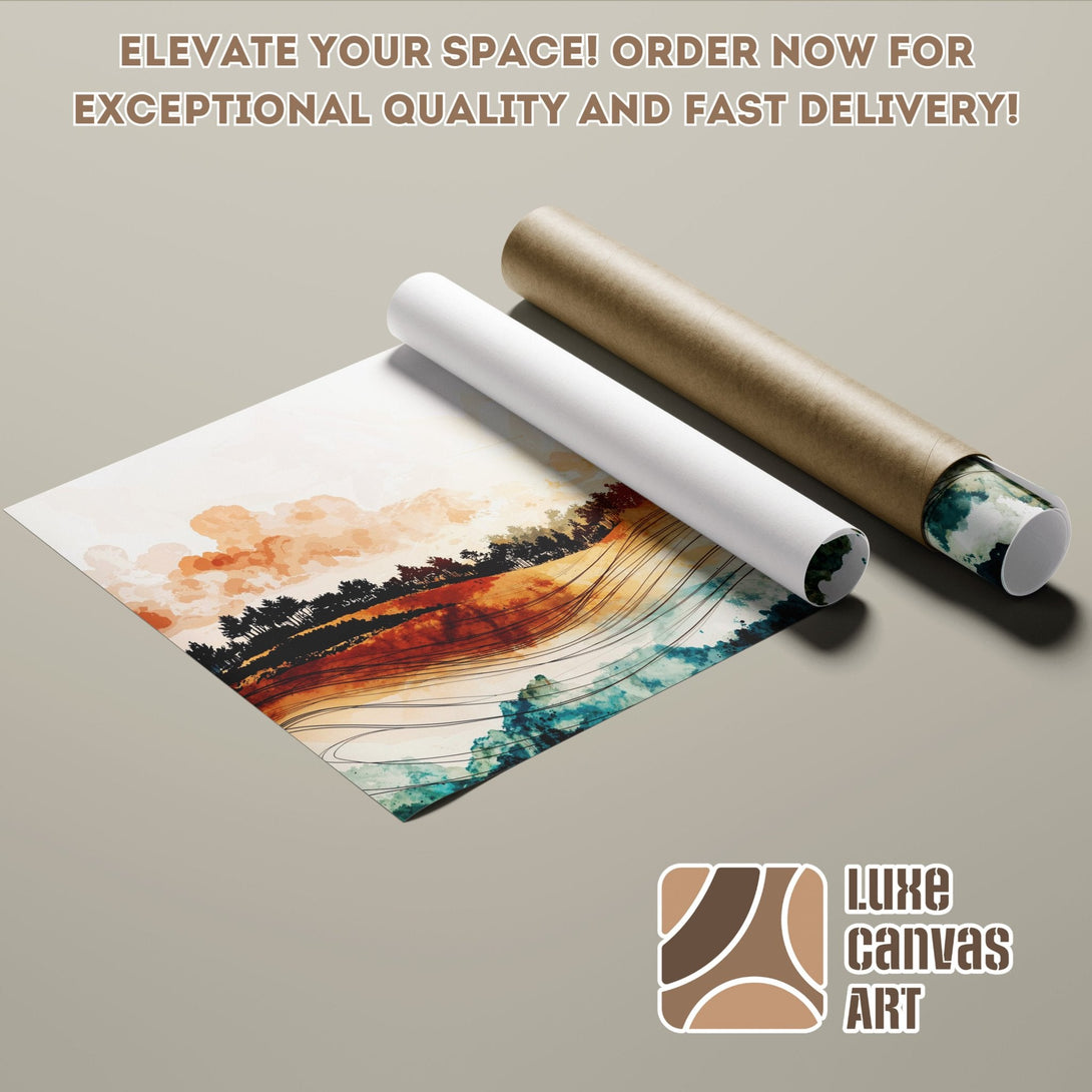 Poster Roll featuring abstract landscape art in warm tones. Elevate your space with Luxe Canvas Art!
