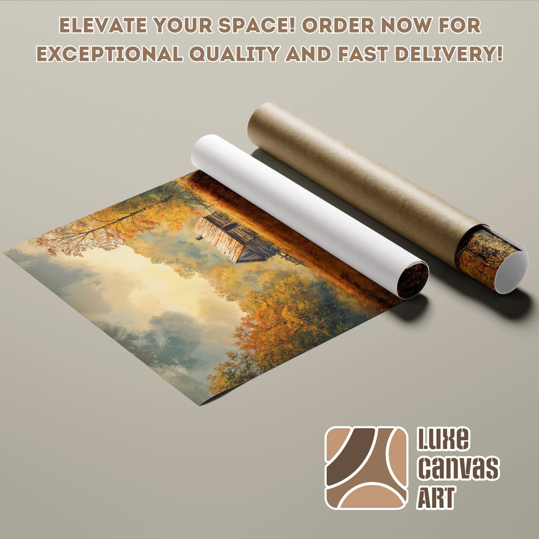 Poster Roll of a rustic landscape painting in warm autumn tones. Perfect wall art!