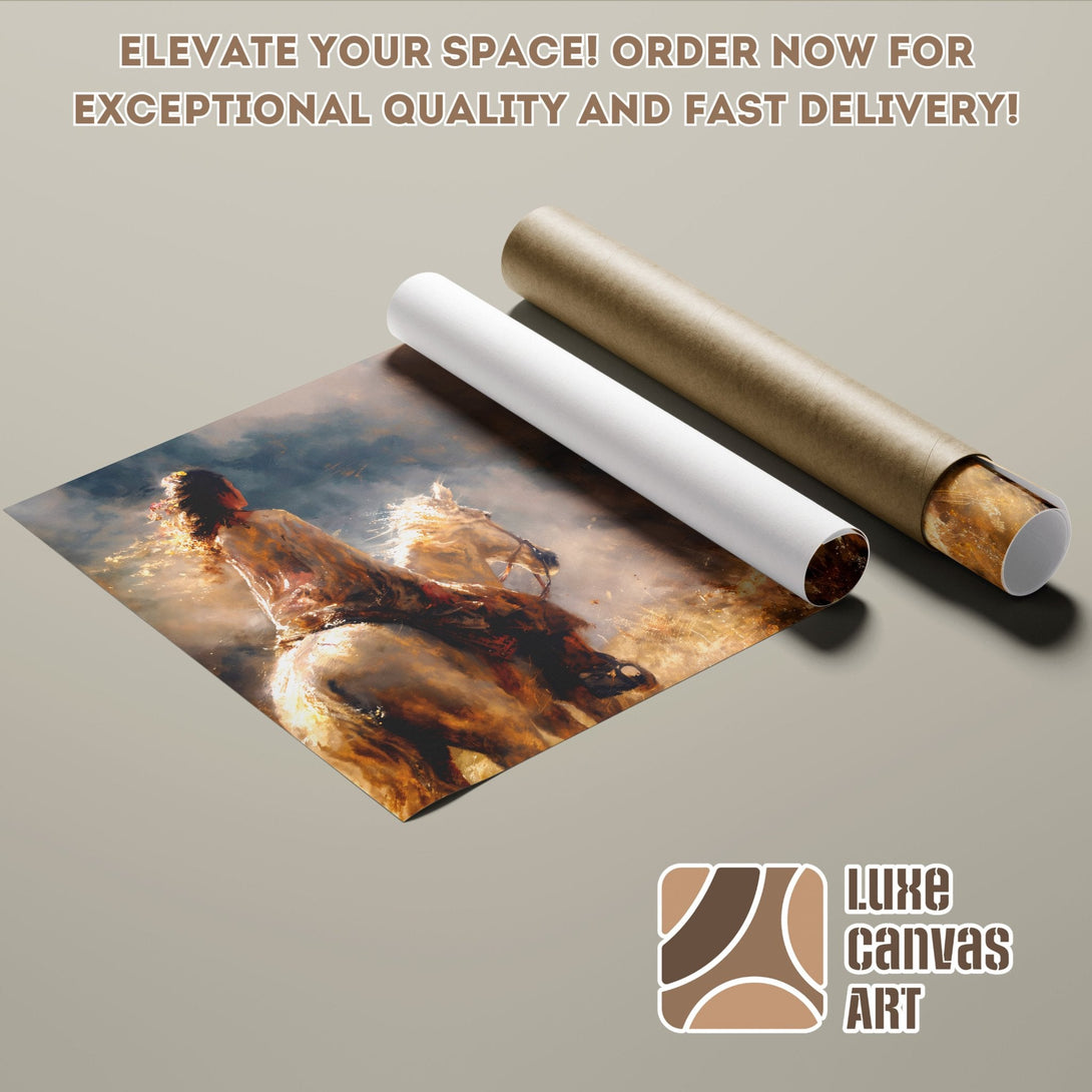 Poster Roll featuring a horse painting, warm color palette, and artistic style. Order now!