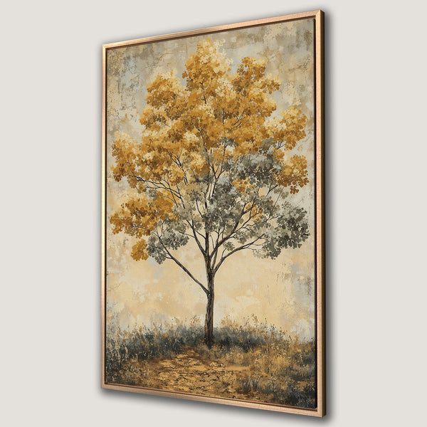 Framed Wall Art featuring a tree in a warm, neutral color palette. Enhance your space with this beautiful, abstract landscape canvas print.