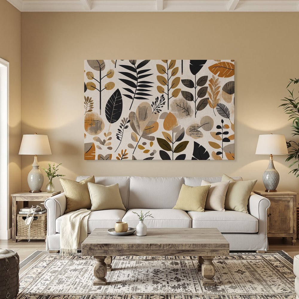 Framed Wall Art featuring a botanical leaf design in neutral tones. Modern art for your home decor.