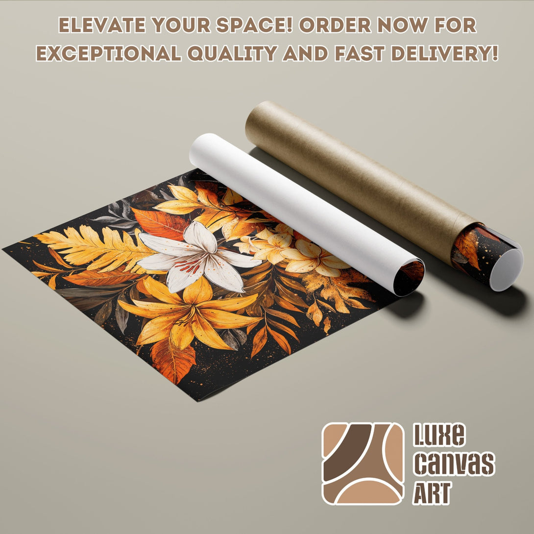 Poster Roll featuring floral art in warm yellow and orange tones, perfect for adding elegance to your space. Order now!