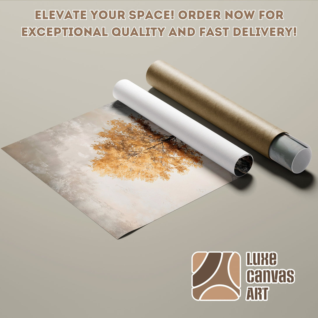 Poster Roll featuring an abstract tree artwork in warm, neutral tones. Elevate your space with Luxe Canvas Art!