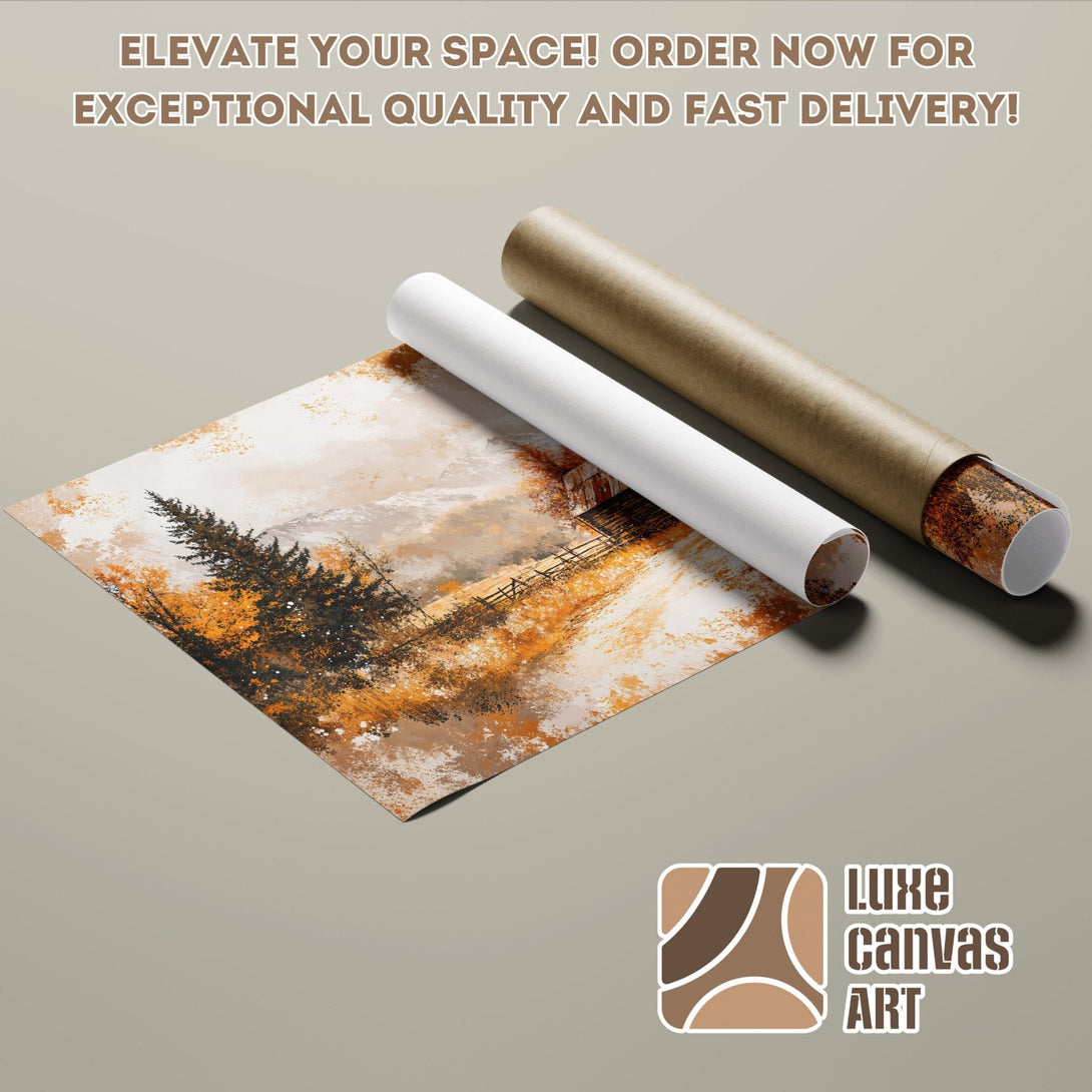Poster Roll of autumn landscape art, warm color palette, perfect for home decor. Order now!