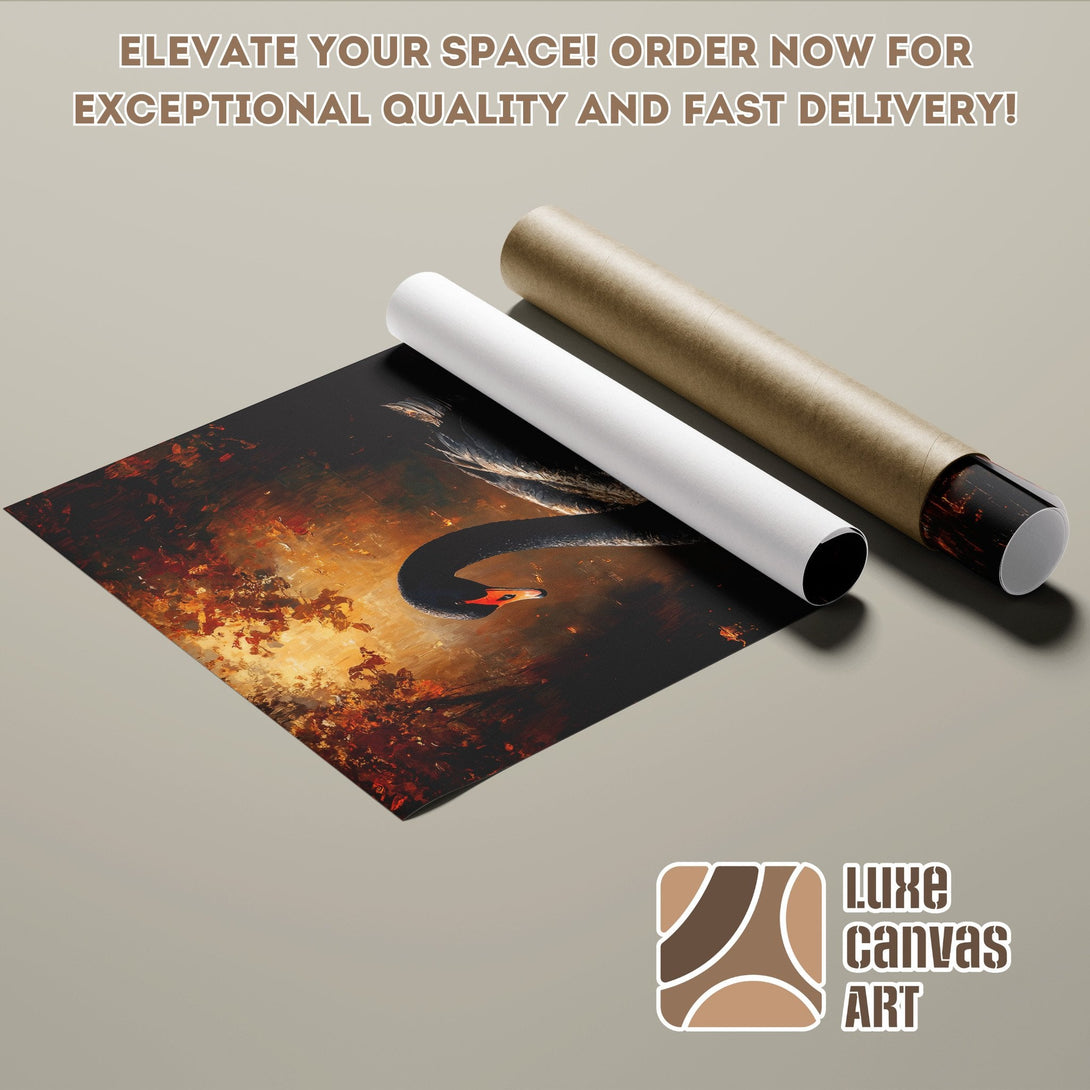 Black Swan Poster Roll, artistic style, warm color palette. Elevate your space!