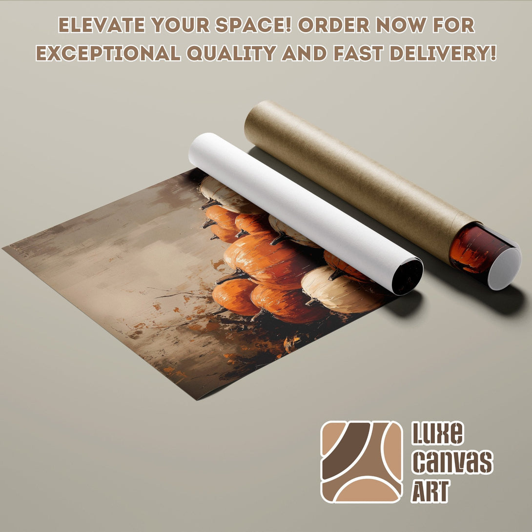 Abstract pumpkin Poster Roll in warm earth tones. Elevate your space with this stunning art piece!