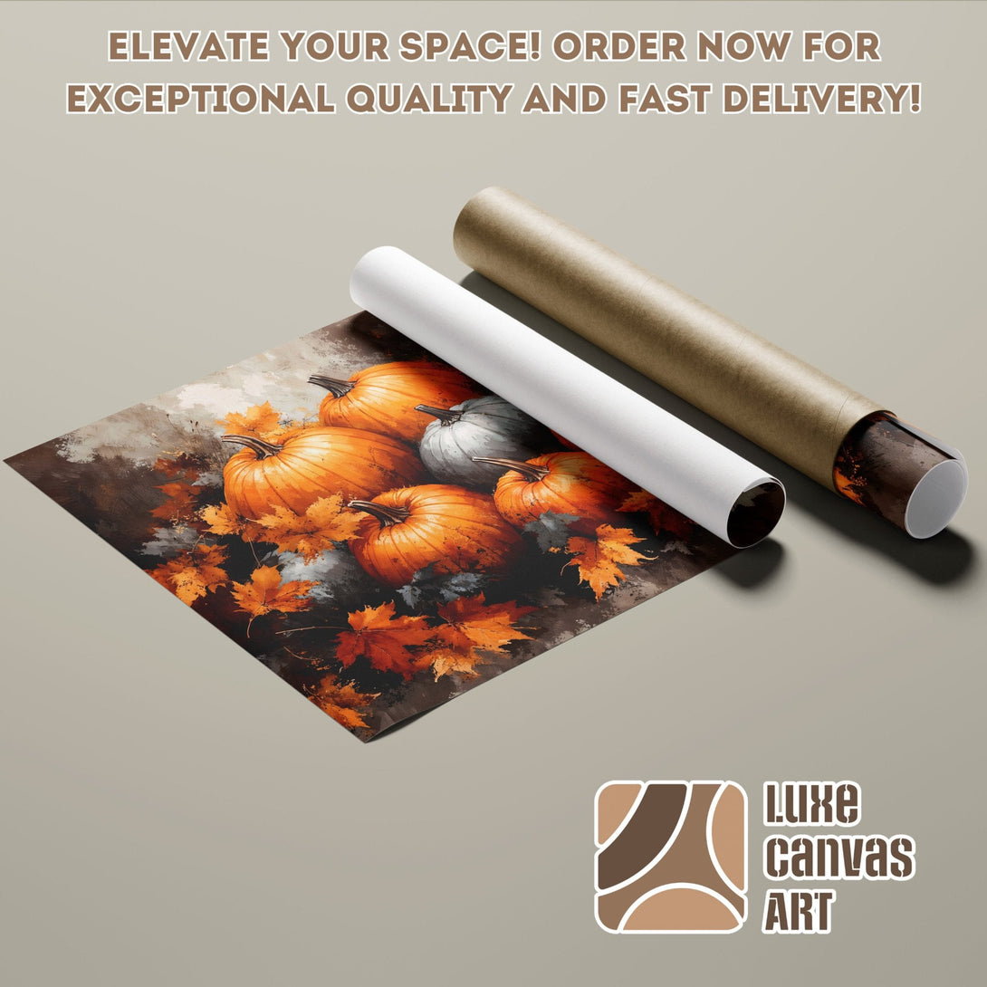 Autumn Pumpkin Poster Roll, warm colors, art print for fall decor.