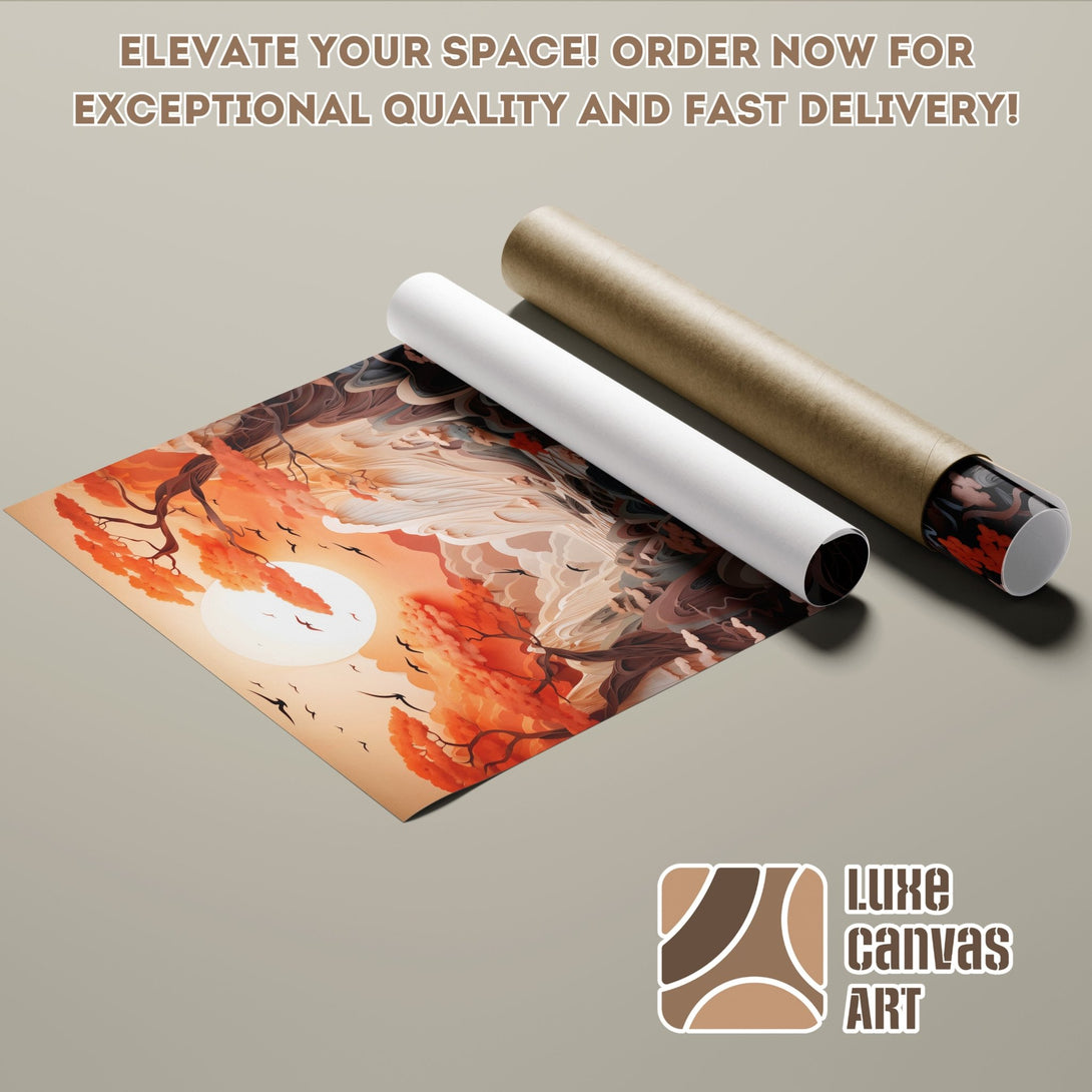 Poster Roll featuring an abstract sunset landscape in warm orange tones. Elevate your space with this stylish art poster!