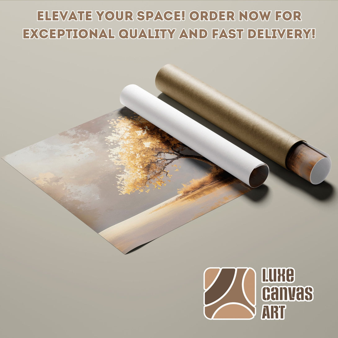 Poster Roll of an abstract tree art print in warm, neutral tones. Elevate your space!