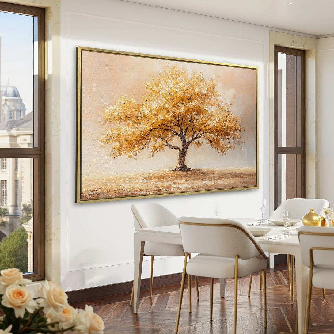 Canvas Print of a golden tree in a warm, neutral palette. Adds elegance to any space. Perfect for living rooms and offices.