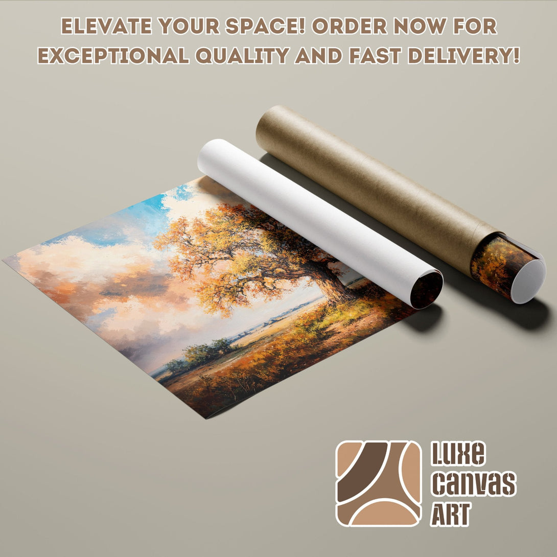 Poster Roll featuring a landscape painting in warm autumnal colors. Elevate your space with this art poster!