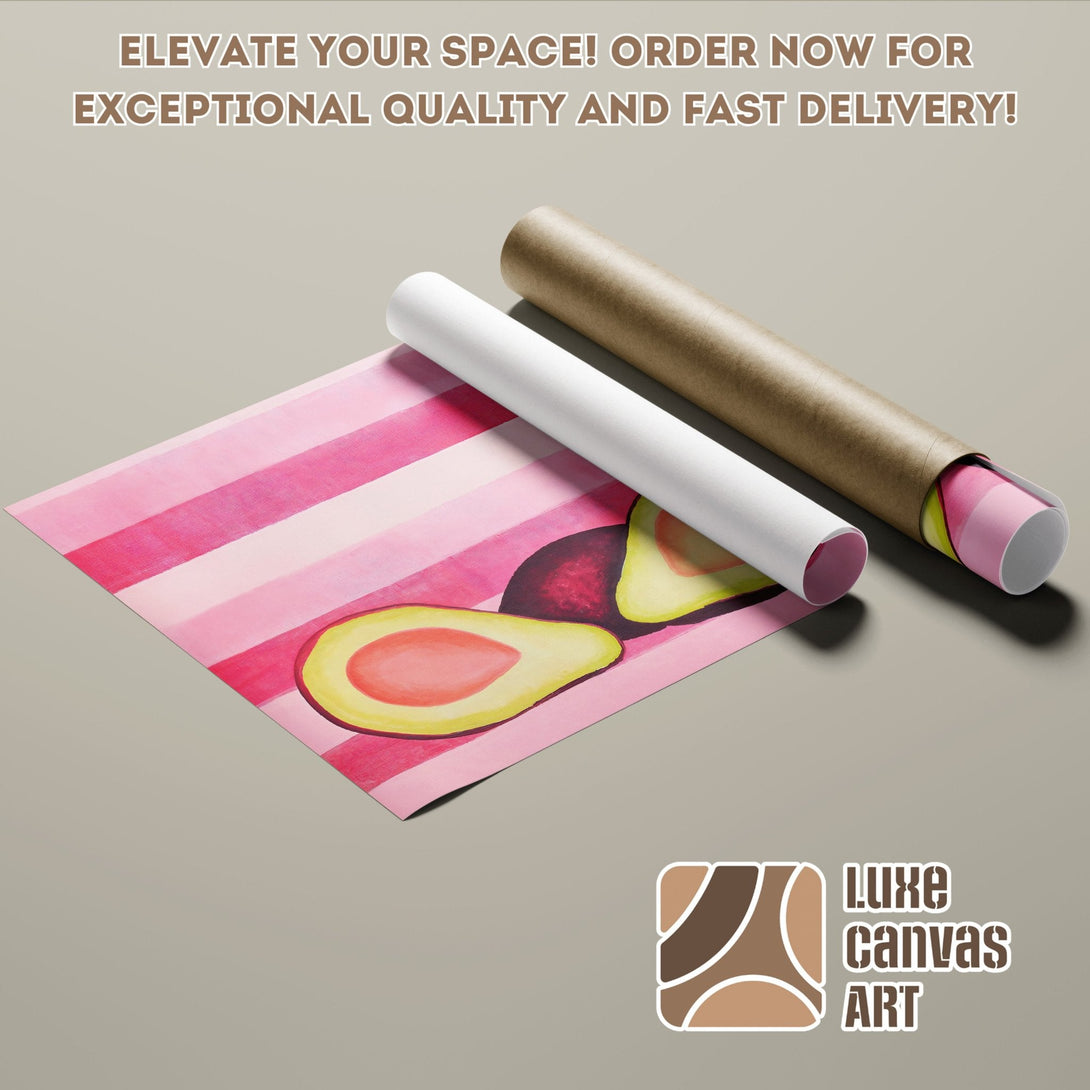 Poster Roll featuring avocado art in a pink color palette. Elevate your space with Luxe Canvas Art!
