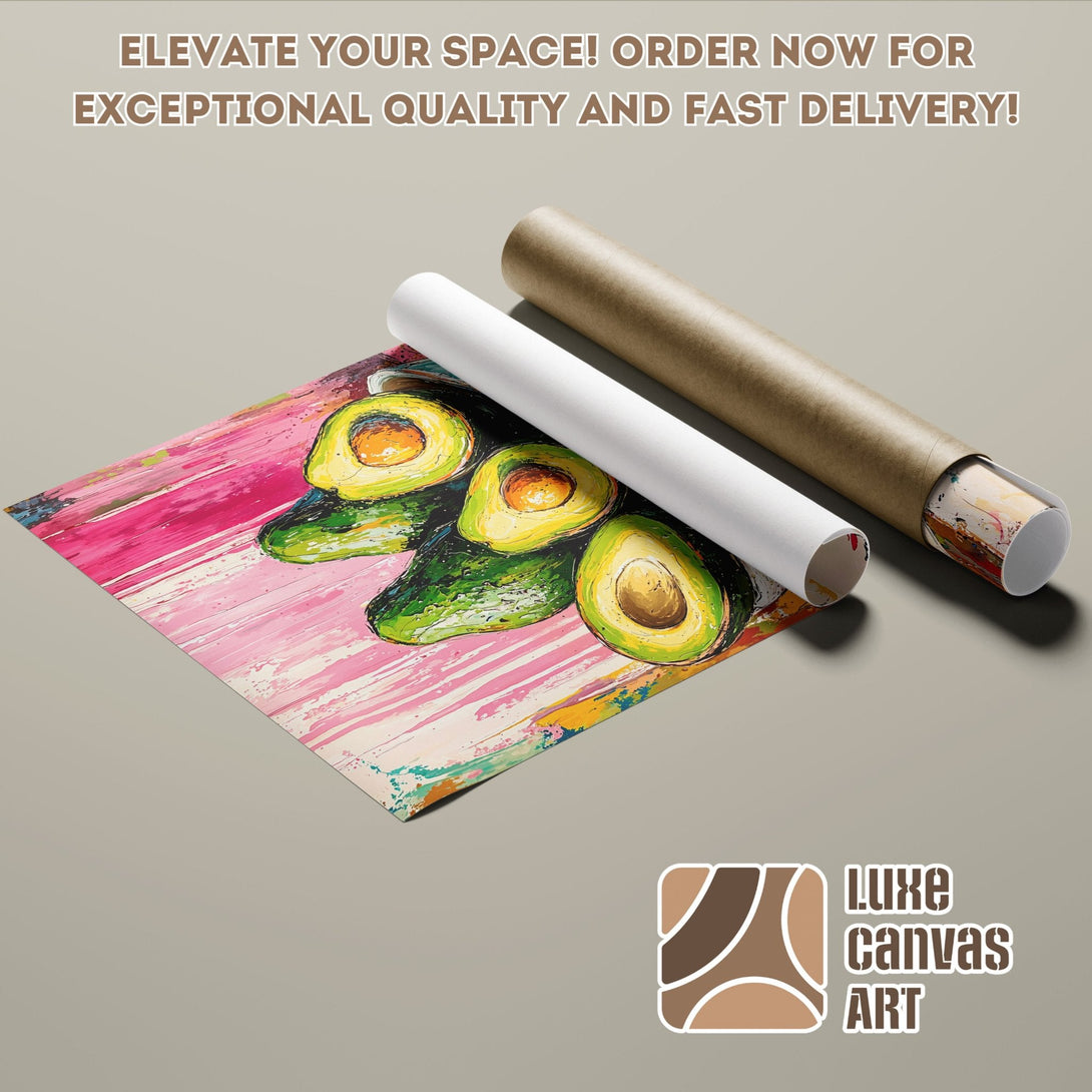 Avocado art poster roll, vibrant colors, modern style. Elevate your space with this unique Poster!