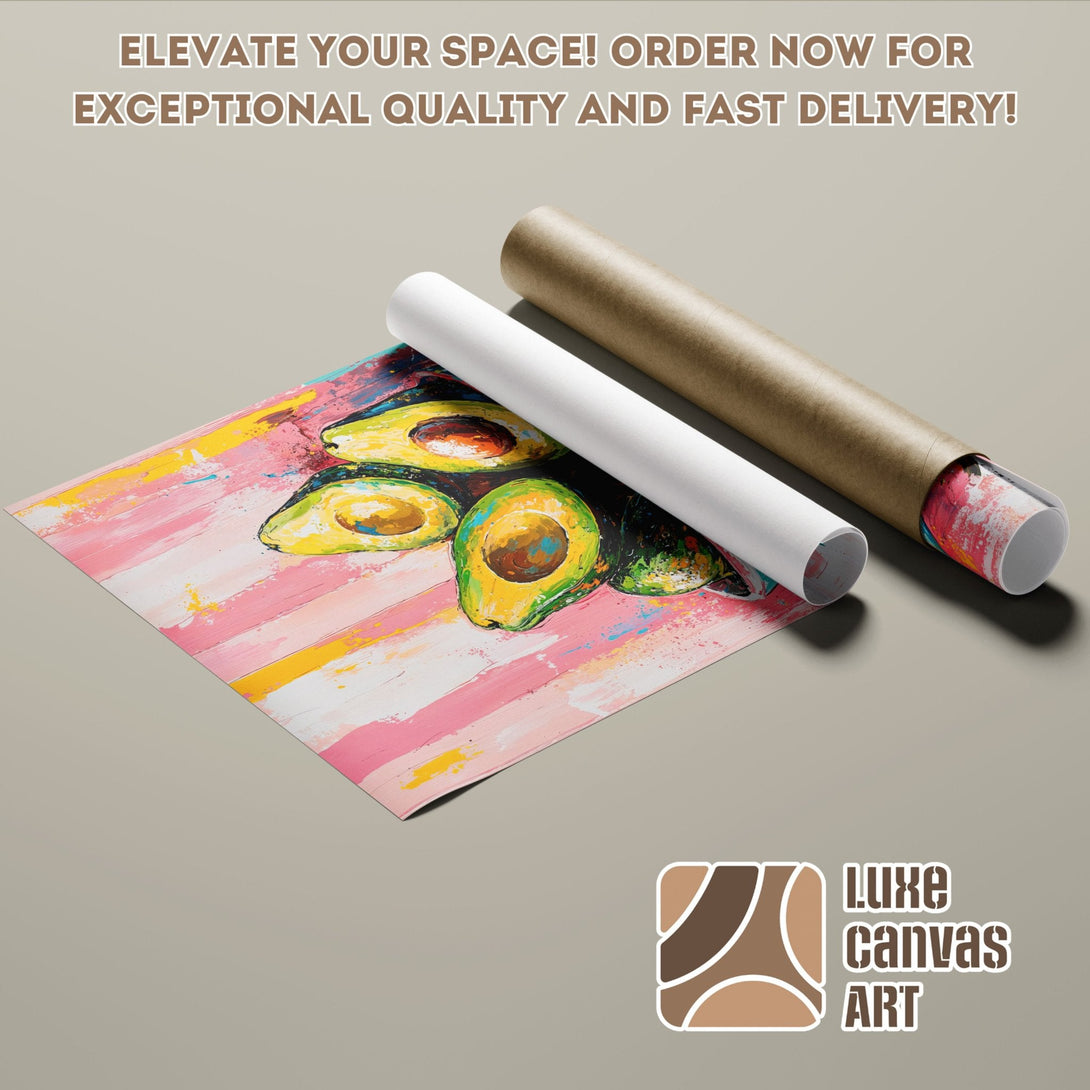 Avocado art poster roll, vibrant colors and modern style. Elevate your space with our stunning poster!