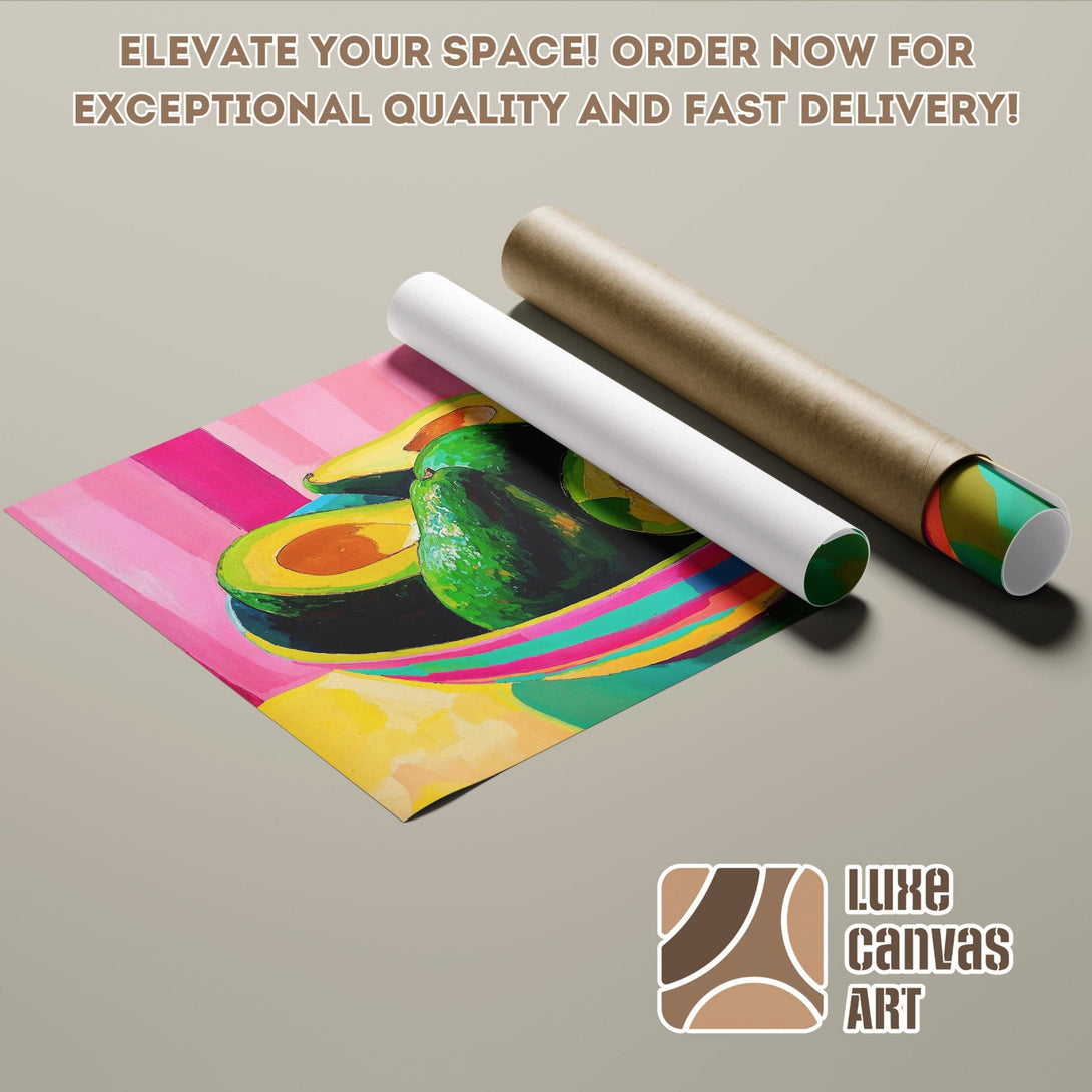 Avocado art Poster Roll in vibrant colors. Elevate your space with this stylish print! Order now!