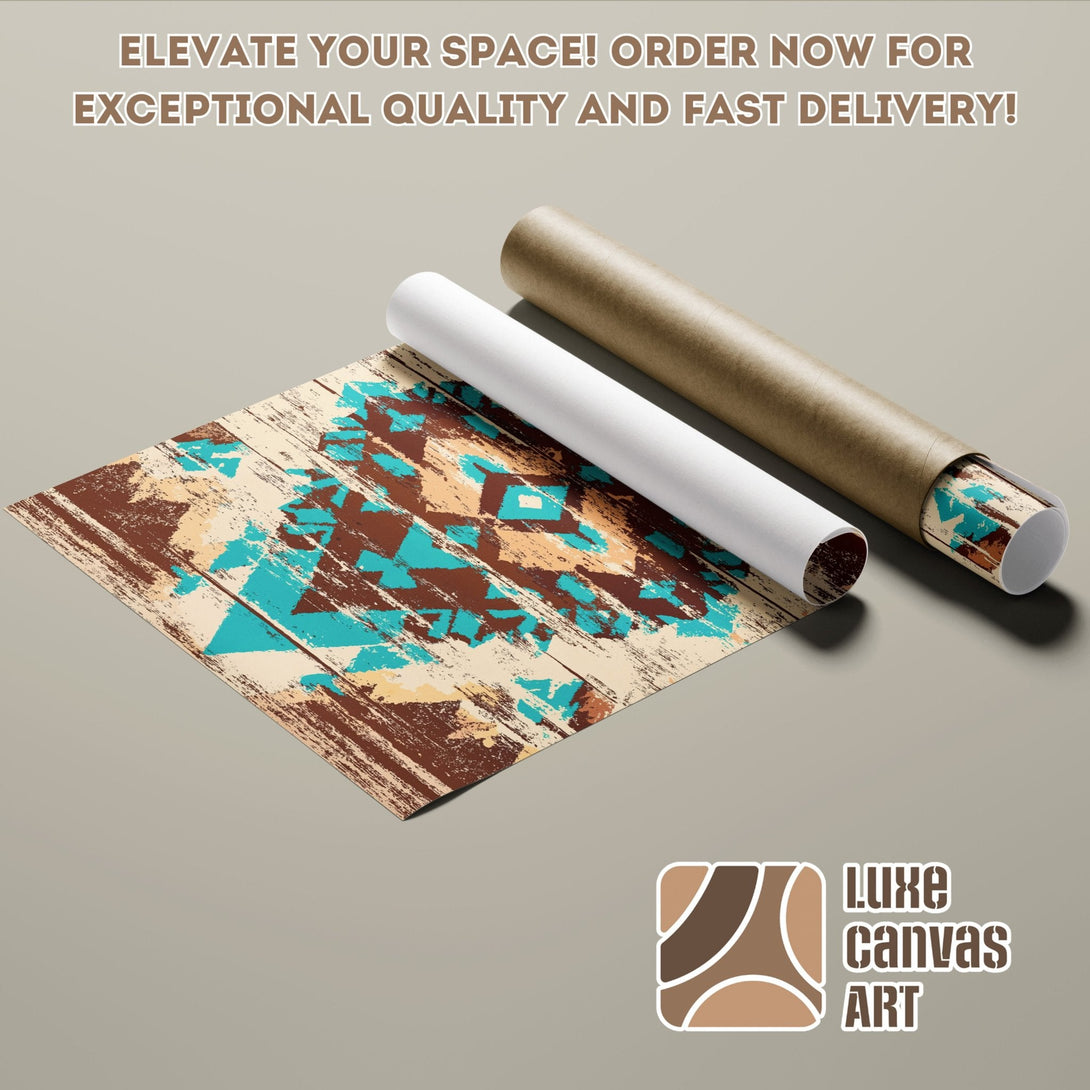 Abstract art Poster Roll with a turquoise, brown, and beige color palette. Elevate your space with our high-quality art! Order now.