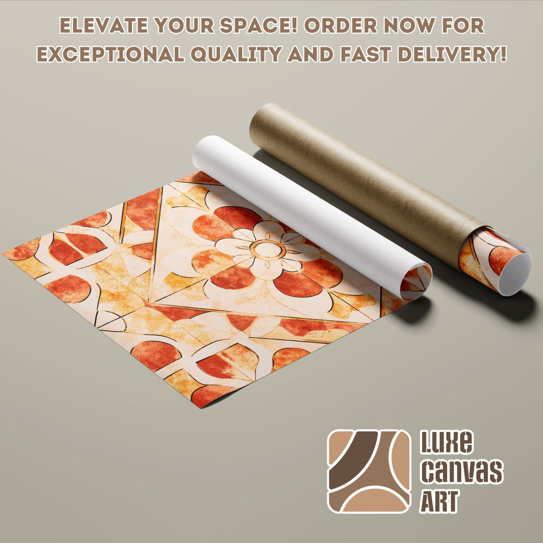 Poster Roll with abstract floral design in warm orange and cream tones. Elevate your space with art!
