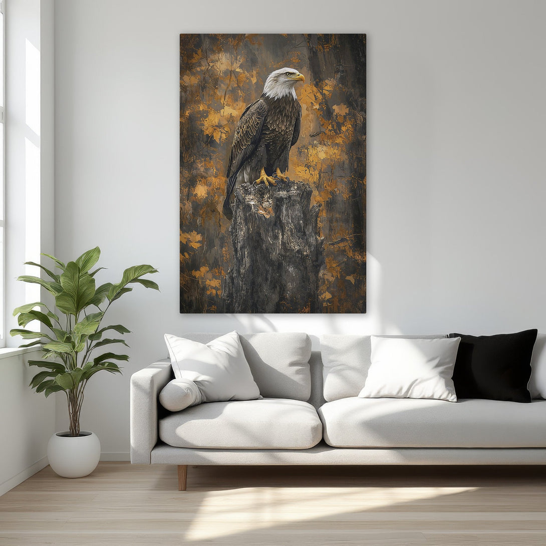 Framed Wall Art: Majestic eagle canvas print in a warm, earthy palette. Perfect for adding a touch of nature and elegance to your bedroom decor.