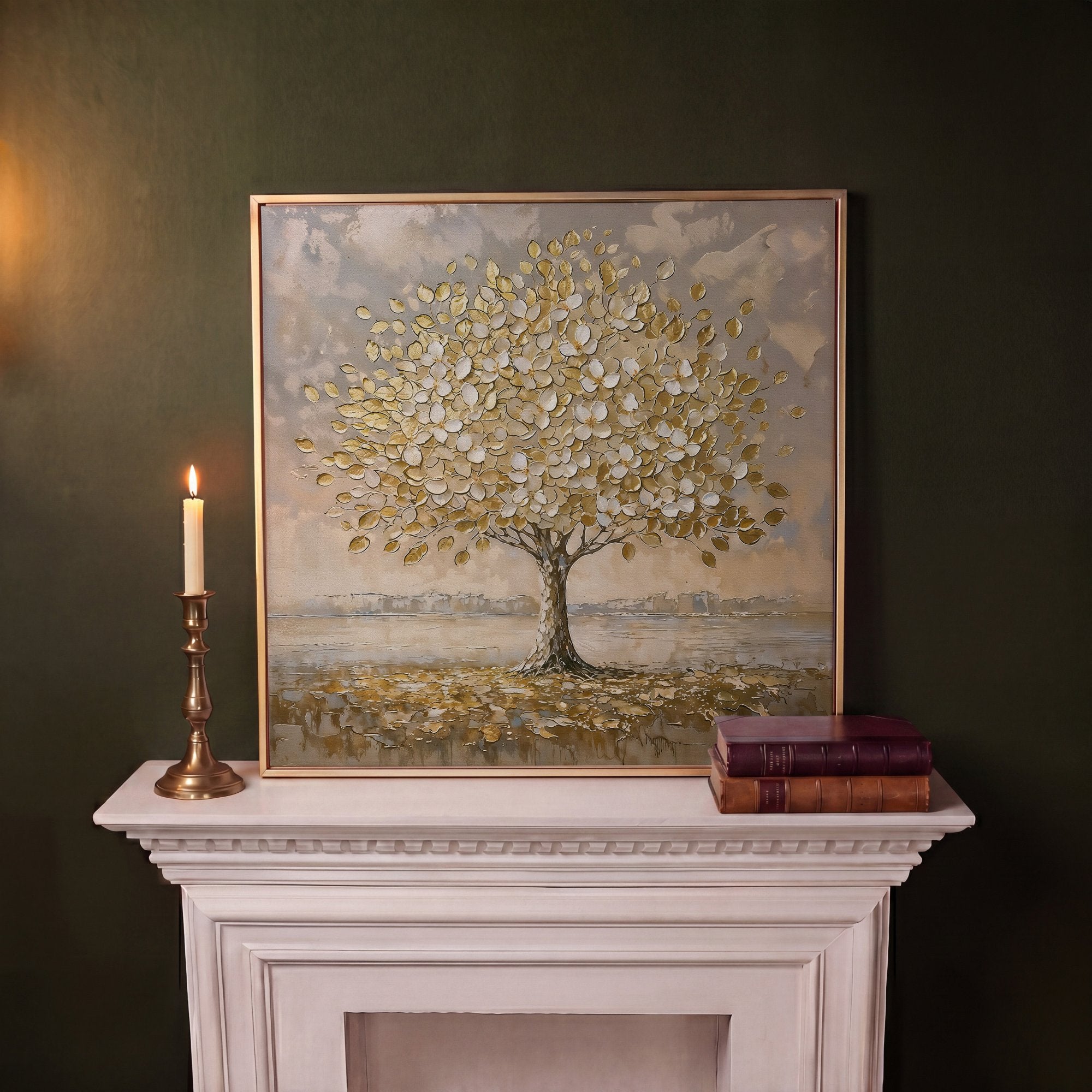 Framed landscape painting on a gallery wall