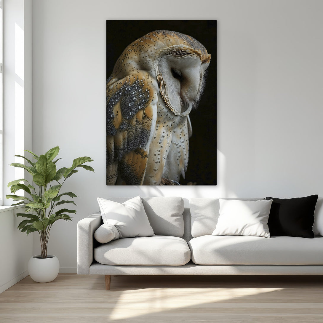 Framed Wall Art featuring a detailed owl portrait in neutral tones. Elegant decor with a sophisticated style, perfect for any bedroom or living room.
