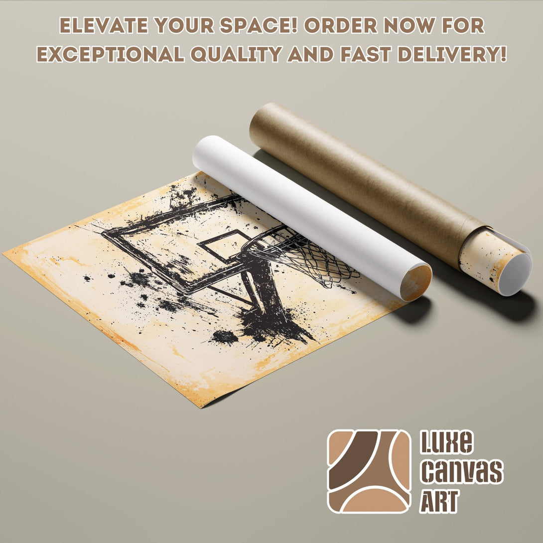 Basketball hoop poster roll in neutral tones. Abstract art style. Elevate your space with this poster!