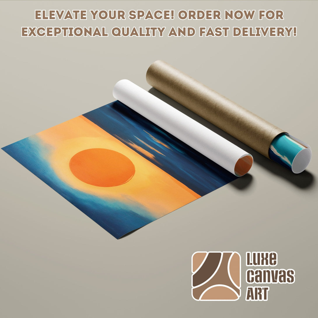 Abstract sunset poster roll art print in orange and blue. Elevate your space with our Poster!