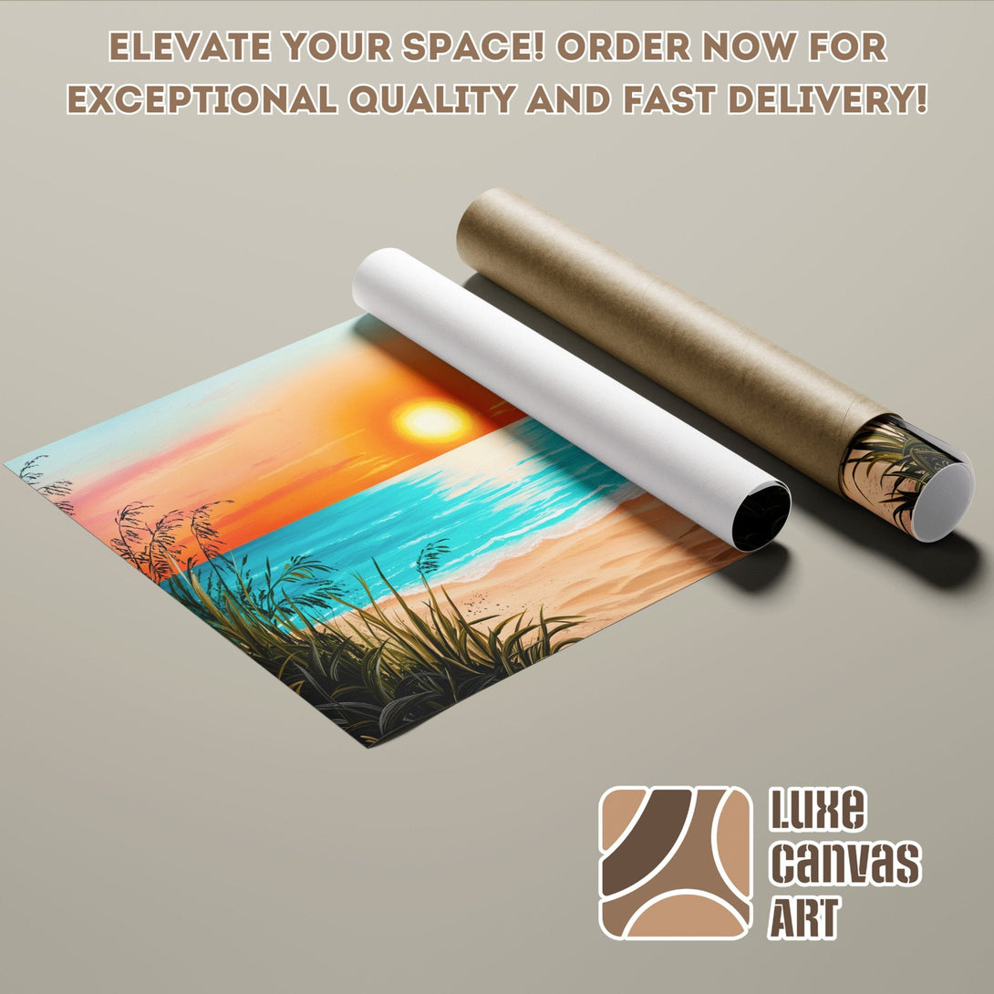 Beach scene Poster Roll, vibrant colors, perfect for your home. Order now!